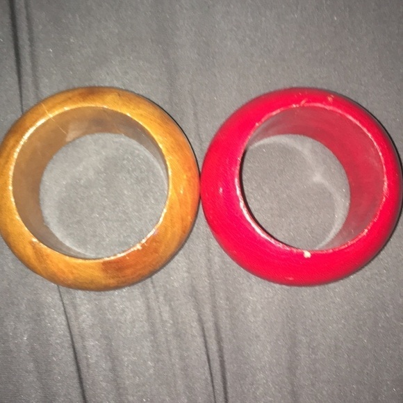 Vintage oversized Handmade Wooden Bangles Set red tan Oprah’s favorite things - Picture 5 of 5